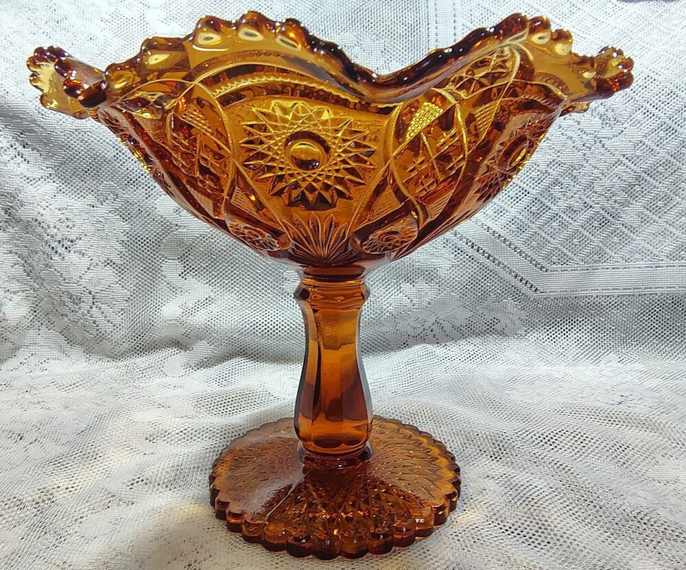 Vintage imperial Amber Glass Compote Large 9" Tall